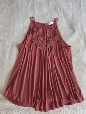 Blue Time Women's Crochet Yoke Tank Top - Rust Size:XL